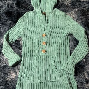 Eddie Bauer Light Green Hooded V-Neck Sweater